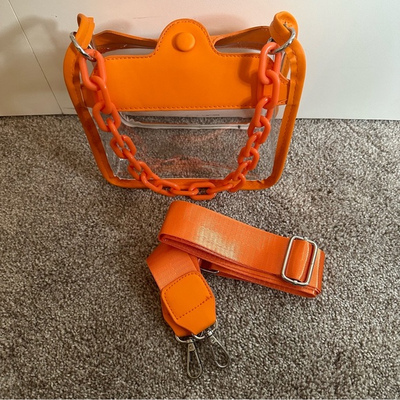 Orange Crossbody Bag with Chunky Chain Strap - Picture 2 of 3